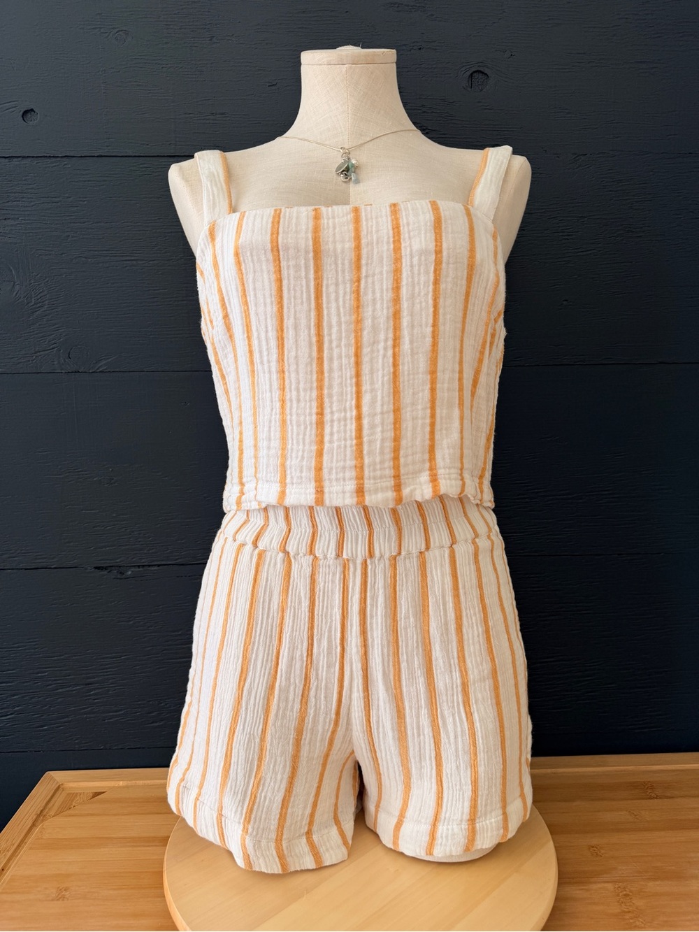 Rip Curl Yellow Striped Crinkle Two-Piece Crop Top (M) & Shorts (S) Set